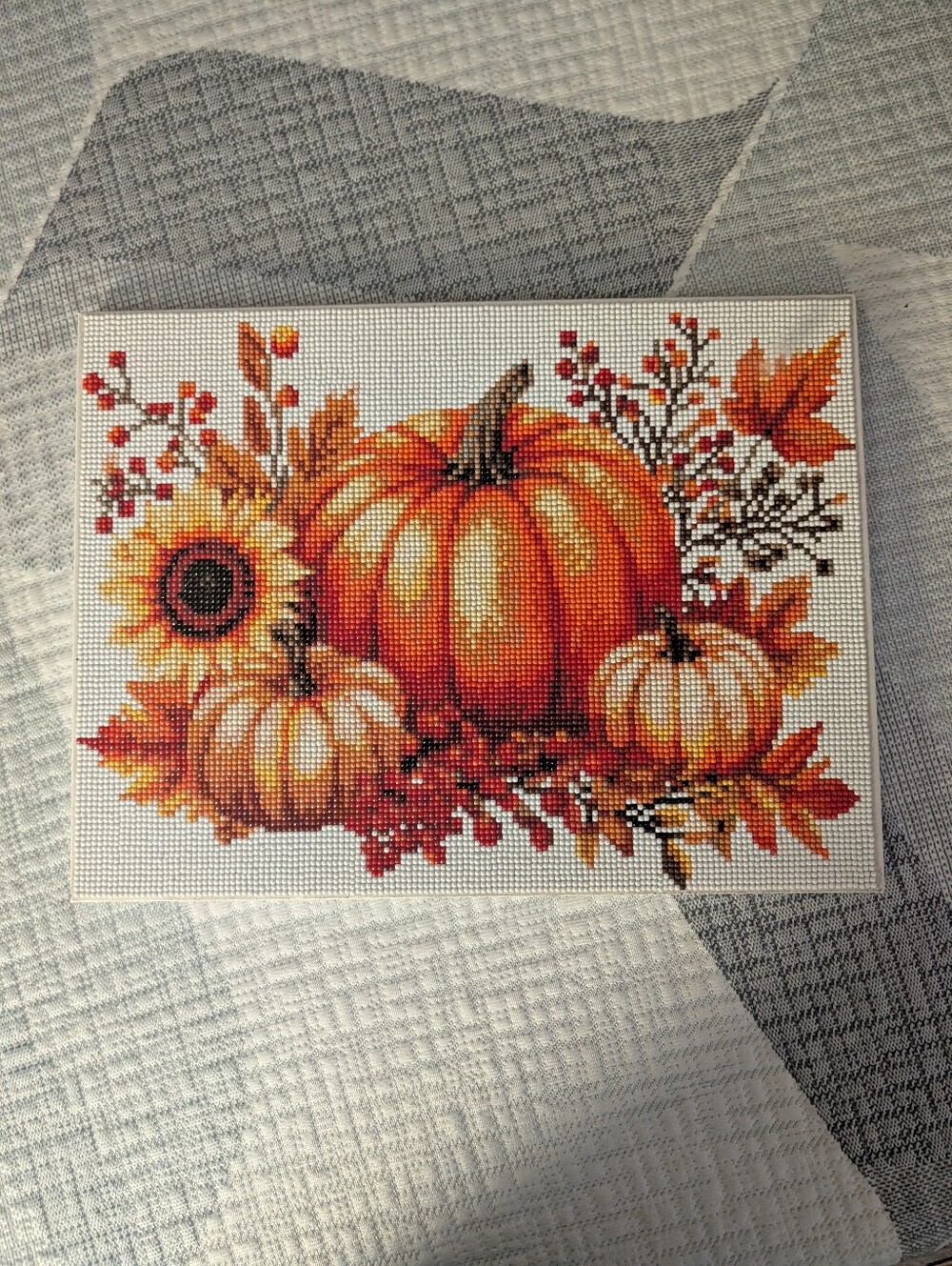 Autumn Pumpkin Cross Stitch Wall Art - Orange & Brown. 8x10